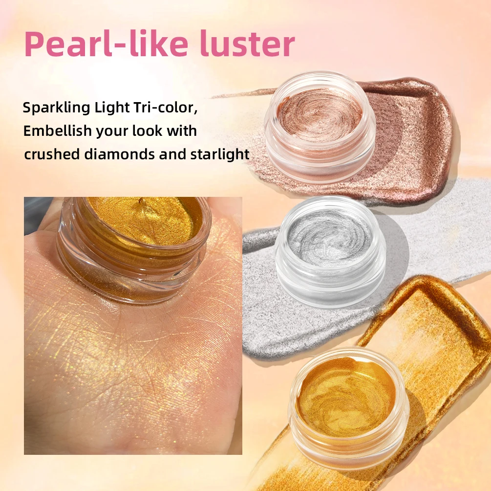 QIBEST Shimmer Glitter Highlighter Cream Eye Shadow Silkworm Gold Face Contour Bronzer Brighten Body Highlight Iluminador Makeup