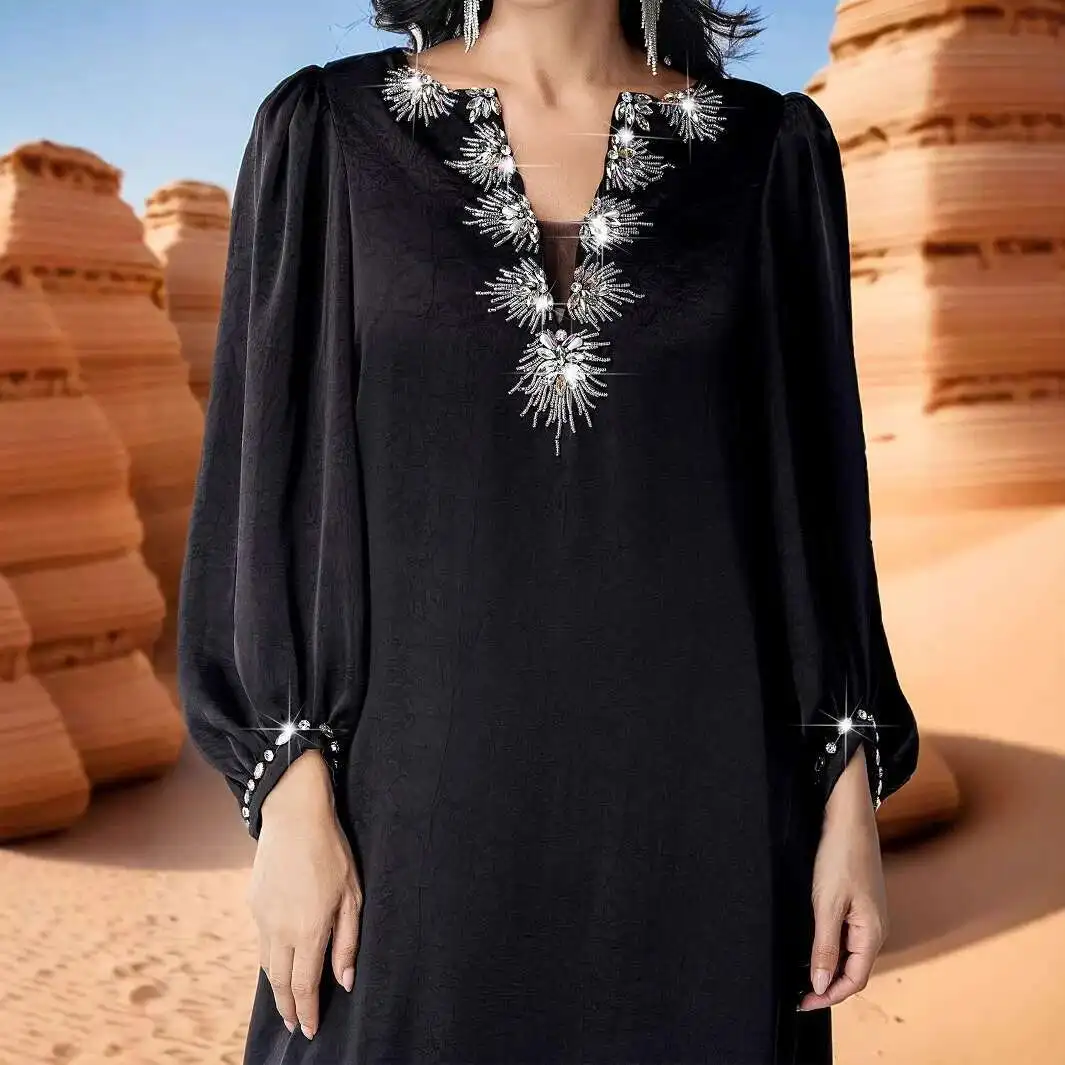 

Hand-sewn Rhinestone Ba5009 Robe New Long Dress Elegant Long Sleeve Dress Evening Gown Abaya Ramadan Dubai Luxury Islam Elegant