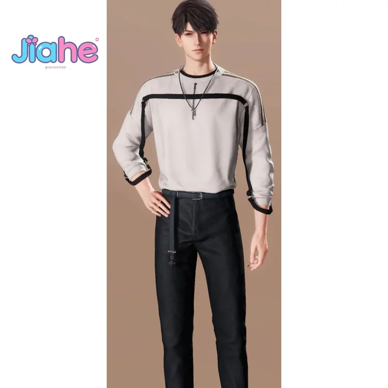 أزياء Love and Deepspace Caleb التأثيرية كاجوال بيضاء مع قلنسوة وسراويل موحدة لحفلات الهالوين مجموعة عصرية للرجال والنساء