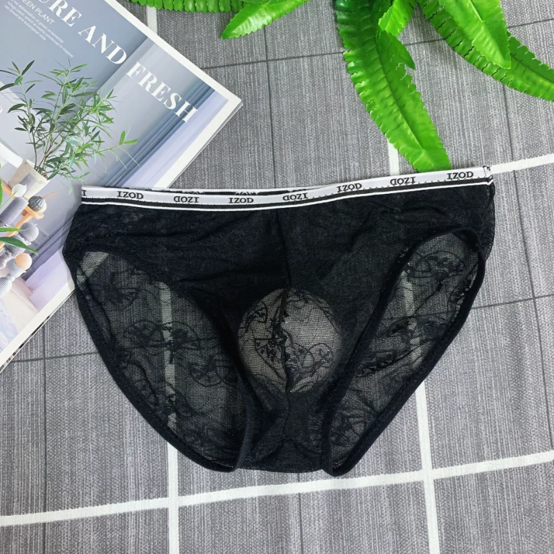 Men's Briefs Lace Transparent U Convex Underwear Ultra-Thin Sissy Pouch Panties Crossdresser Thongs Gays Lingerie Underpants - Image 5