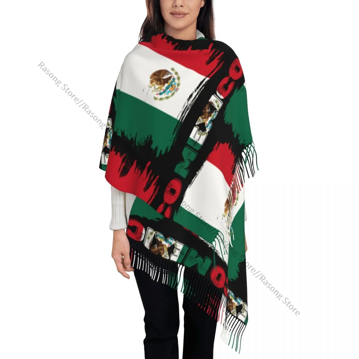 

Tassel Scarf Large 196*68cm Pashmina Winter Warm Shawl Wrap Bufanda Female Vintage Mexico Michoacan Mexican Flag Scarves