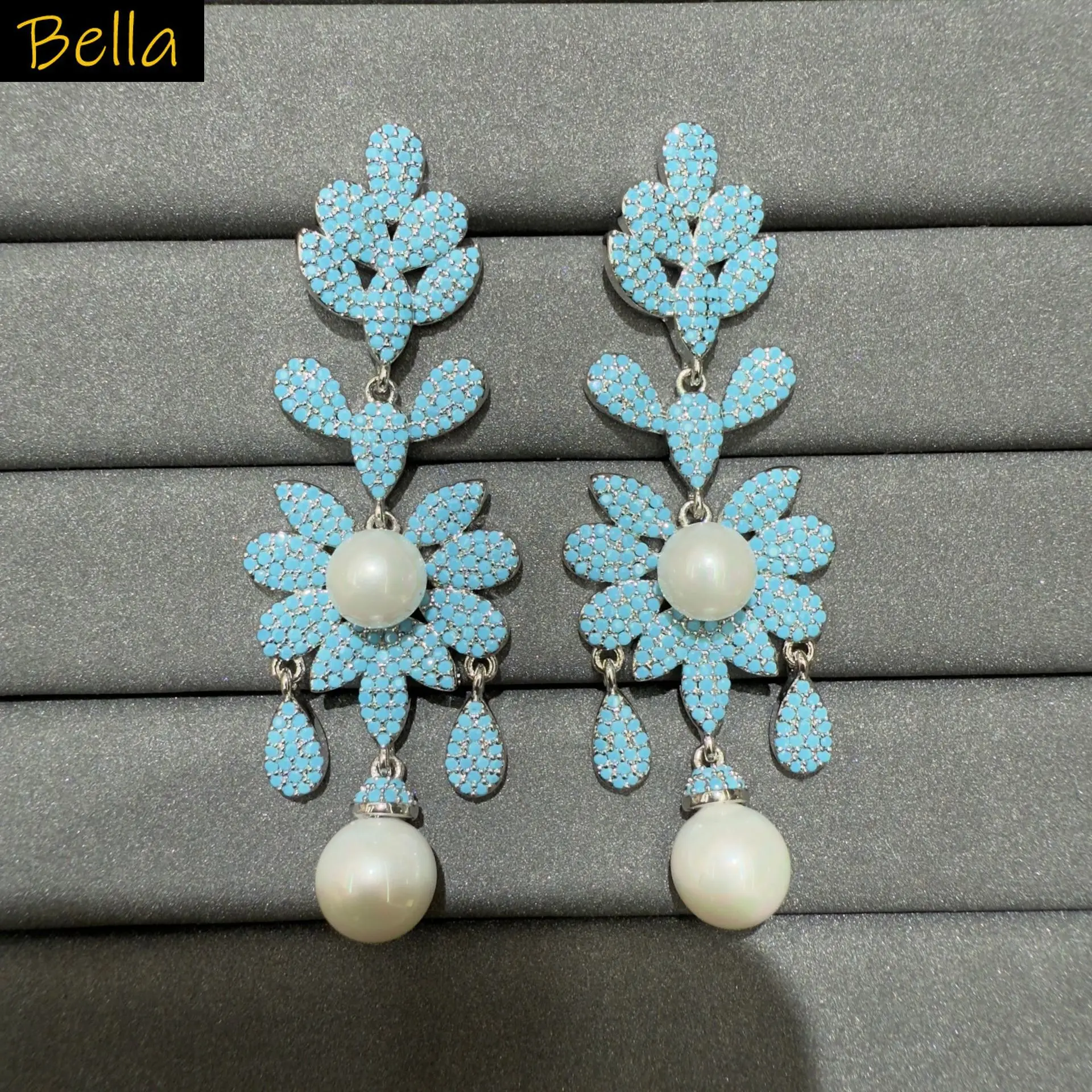 fashion unique cubic zirconia earrings for women long jewelry multicolor blue pink yellow flower dangling earrings gala event