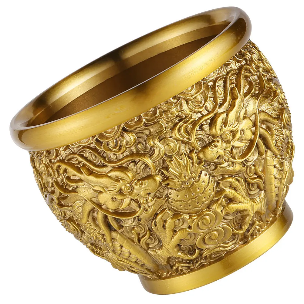 

Brass Dragon Pattern Large Chinese Fortune Basin Treasure Bowl Decorative Wealth Bowl Office Tabletop Ornament