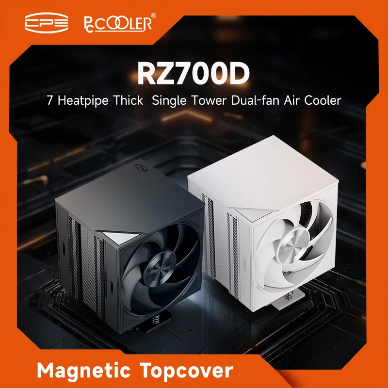 PCCOOLER RZ700D Thick Single Tower Dual-fan Air Coolers 7 Heatpipe No Buckle Design Vibration-damping Silicone Pad Without Holes