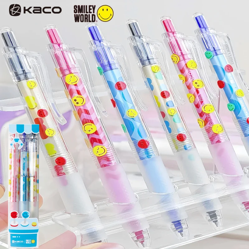 

Гелевая ручка KACO SMILEYWORLD, набор из 3 предметов, JUMBO 0,5, цветные ручки высокой емкости, милый счастливый торговый автомат, качественный подарок для ведения журнала