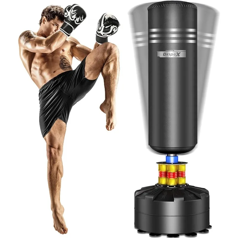 Dripex Saco de boxeo independiente, saco de boxeo pesado con soporte para adultos y jóvenes, saco de boxeo de pie para hombres, entrenamiento de gimnasio en casa