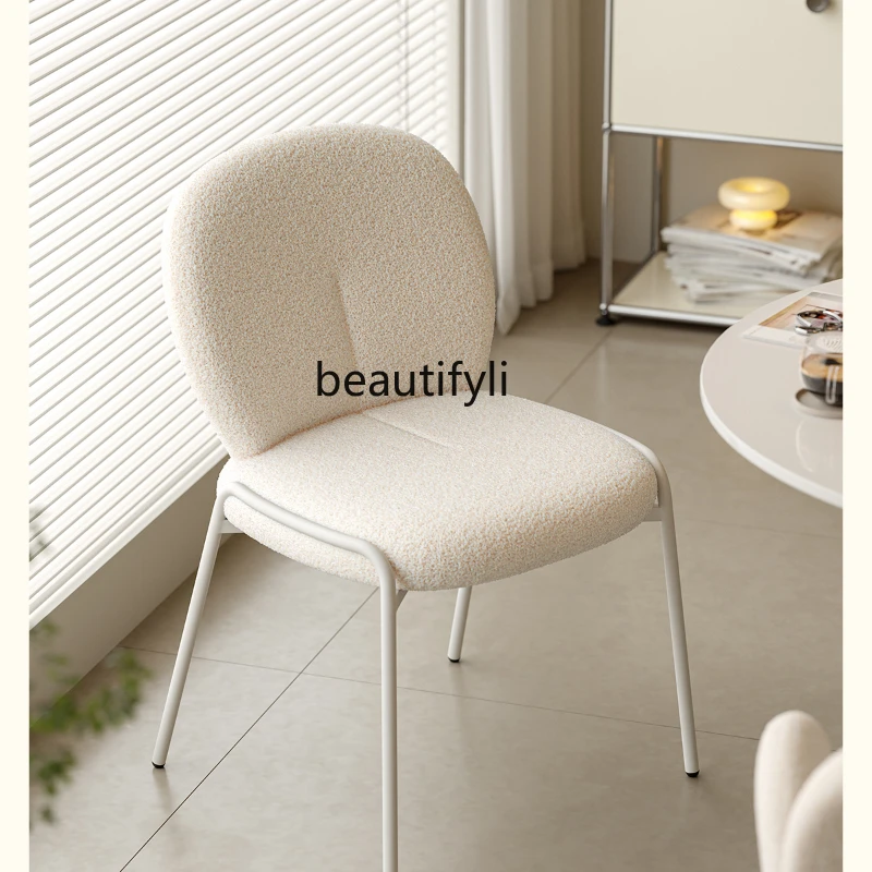 Nordic Cream Style Makeup Stool White Lambswool Nail Dressing Chair Bedroom Simple Chair