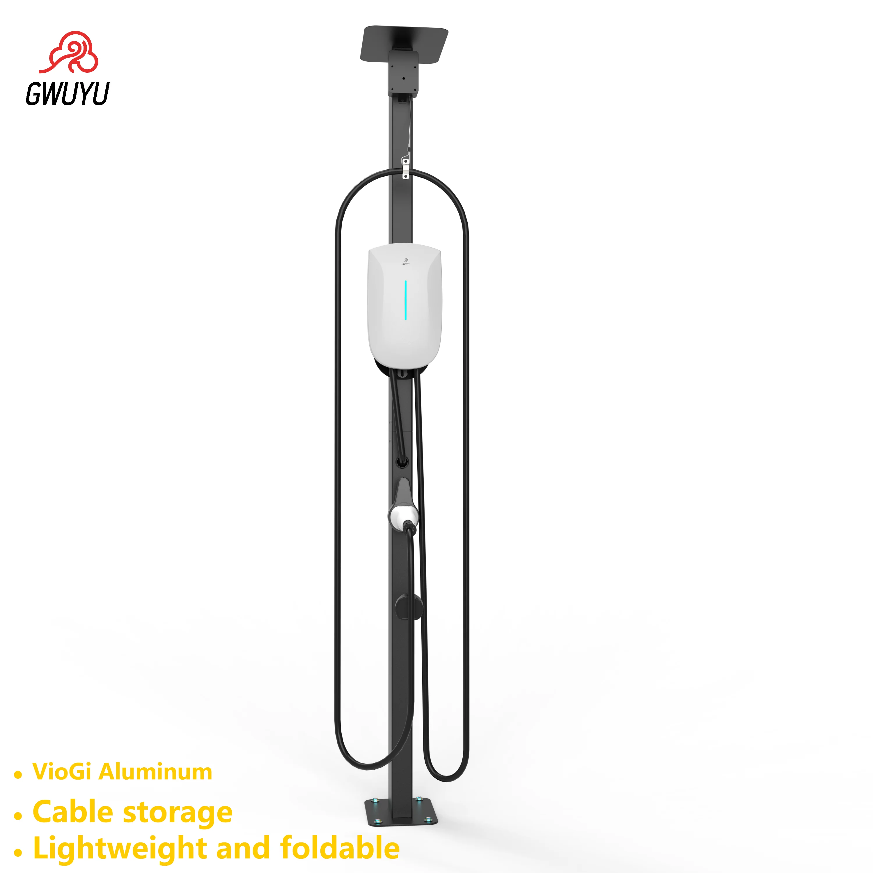 

GWUYU EV Charger Pedestal Stand, Foldable Aluminum Pole with Cable Storage Organizer,for Electric Vehicle Home Charging Station
