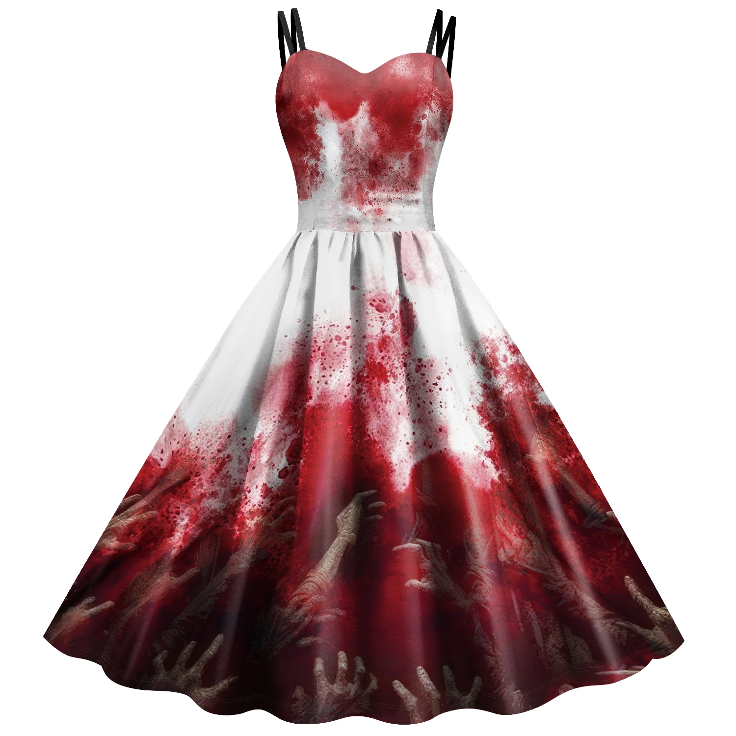 

Halloween Dress Zombies Cosplay Costume Women Carnival Slip Dress 3D Printing Skull Bat Pattern Dress Vintage Witch Outfit
