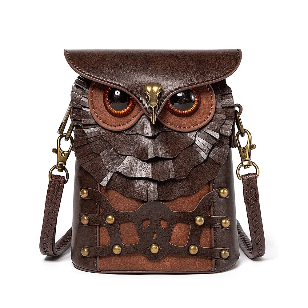 Owl Shape Crossbody Bag Women's 3D Animal Pattern Retro Rivet Shoulder Purse Fashion Casual Mini Messenger Bag Unique Decorative