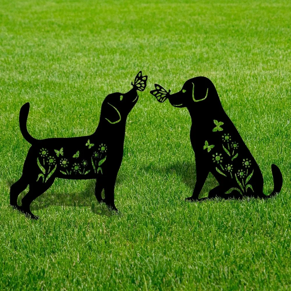 

Decorative Garden Stakes - 2 Pack 15" Rust-Resistant Metal Dog Silhouette Outdoor Decor, Corten Steel Puppy Yard Art with Easy I