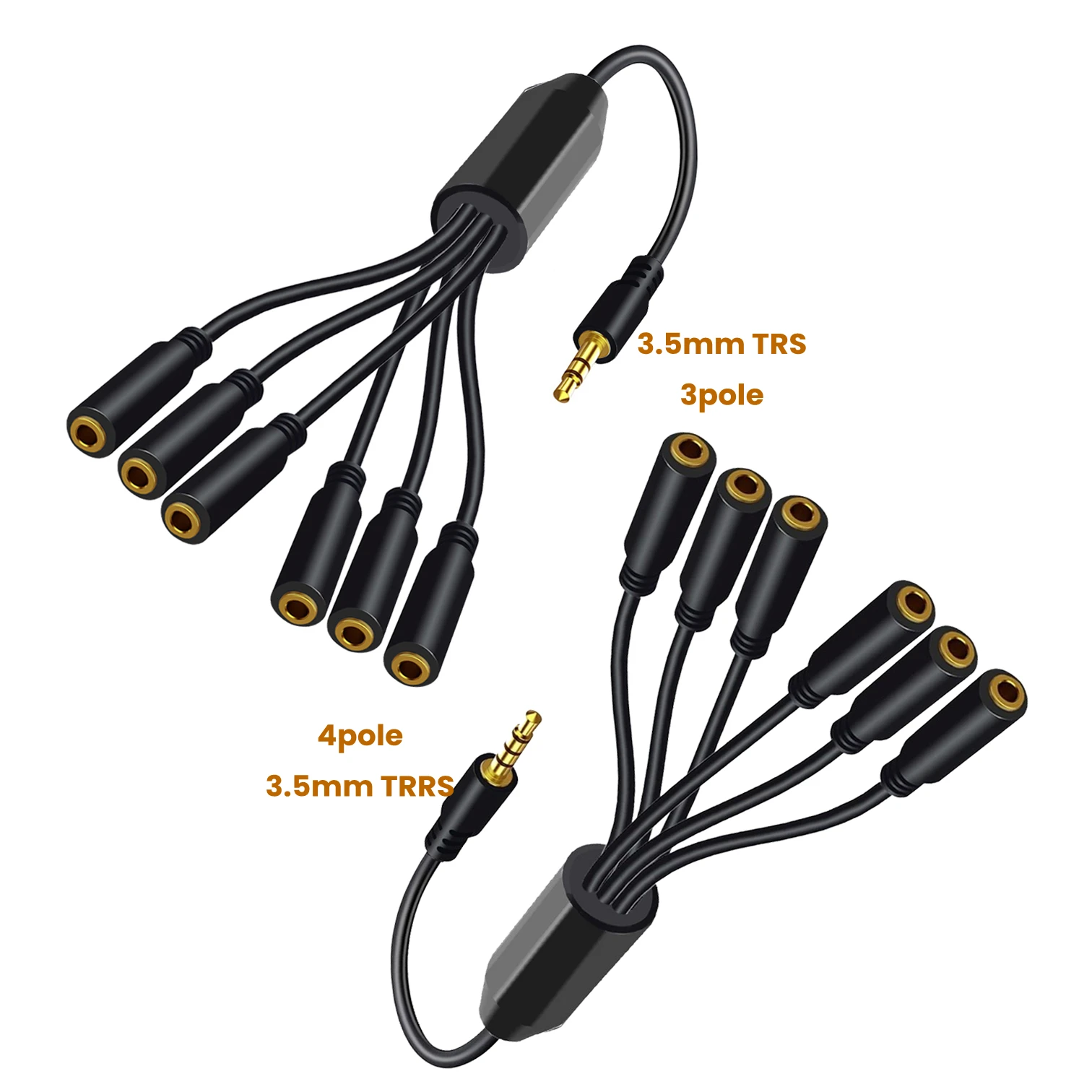 

3.5mm 1/8 TRS/TRRS 6 Ports Stereo AUX Adapter Male to Female Audio Extension Cable for PC Phone TV Speaker Headphone Splitter