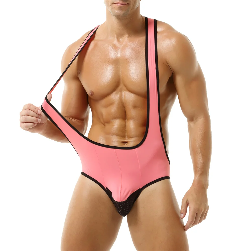 

Men Mesh Bulge Pouch Underwear Jumpsuits Ice Silk Breathable Leotards Sexy Male One Piece Undershirts Bodysuits Elastic Rompers