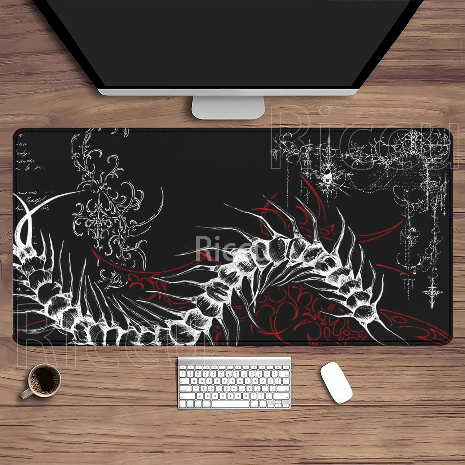 Mauspad mit HD-Druck, Gaming, schwarz-weiß, Muster, Kunst, rutschfeste Unterseite, Esports, Tastatur-Mauspad, Anime, Kawaii, Overlock, XXL-Schreibtischunterlage – Detail 6
