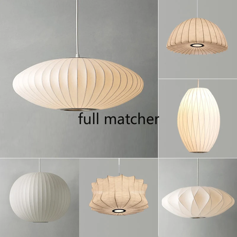 

Modern Silk Pendant Lamp Simplistic Suspension Lighting Living Room Bedroom Hotel Hall Cafe Japan Style Hanging Light 8 Patterns