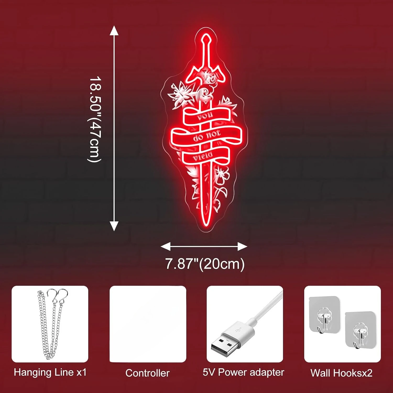 You Do Not Yield Sword Flower LED Neon Sign USB Neon Light Wall Decor Christmas Gift for Game Room Bedroom Gothic Art Neon Lamp