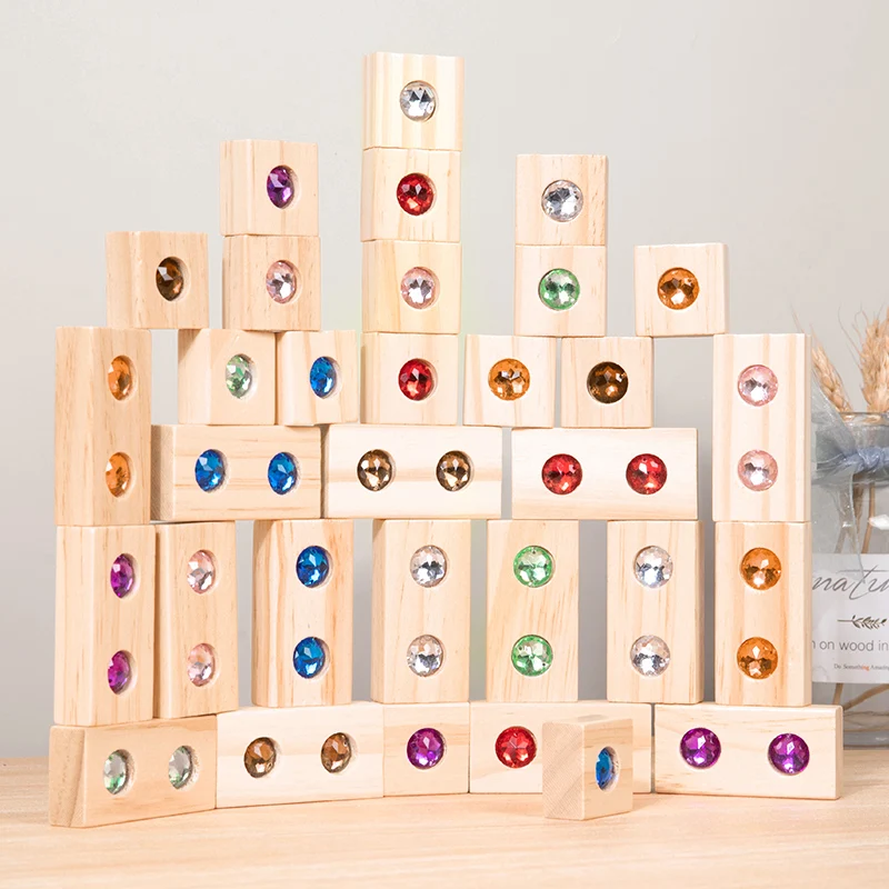 Crianças de madeira diy blocos espumante brinquedo acrílico montessori arco-íris gem empilhamento blocos coloridos educativos brinquedos criativos de madeira