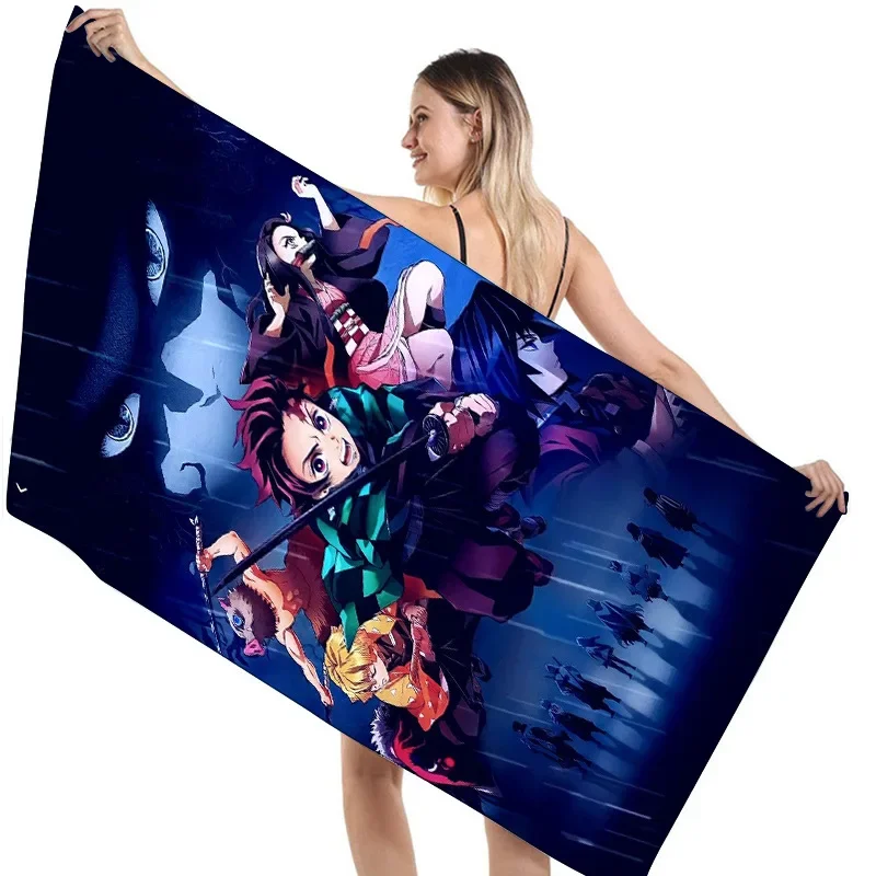 Anime Demon Slayer Beach Towel DIY Custom Swimming Bath Towel for Teens Quick Dry Microfiber Travel Camping Blanket 100x200cm