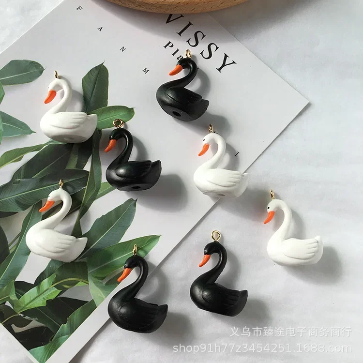 5pcs cute cartoon black swan white swan animal plastic toy Pendant Charms for Necklace Earrings Jewelry Making Diy Findings