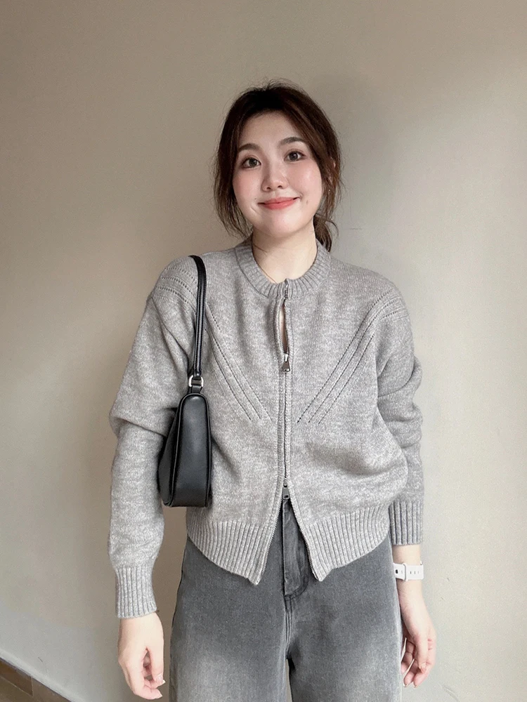 Korean Autumn Women Cardigans Single Breasted O-Neck Cozy Sweater 2023 Knitted Fashion Grey Pullover Casual Loose Fit Outerwear