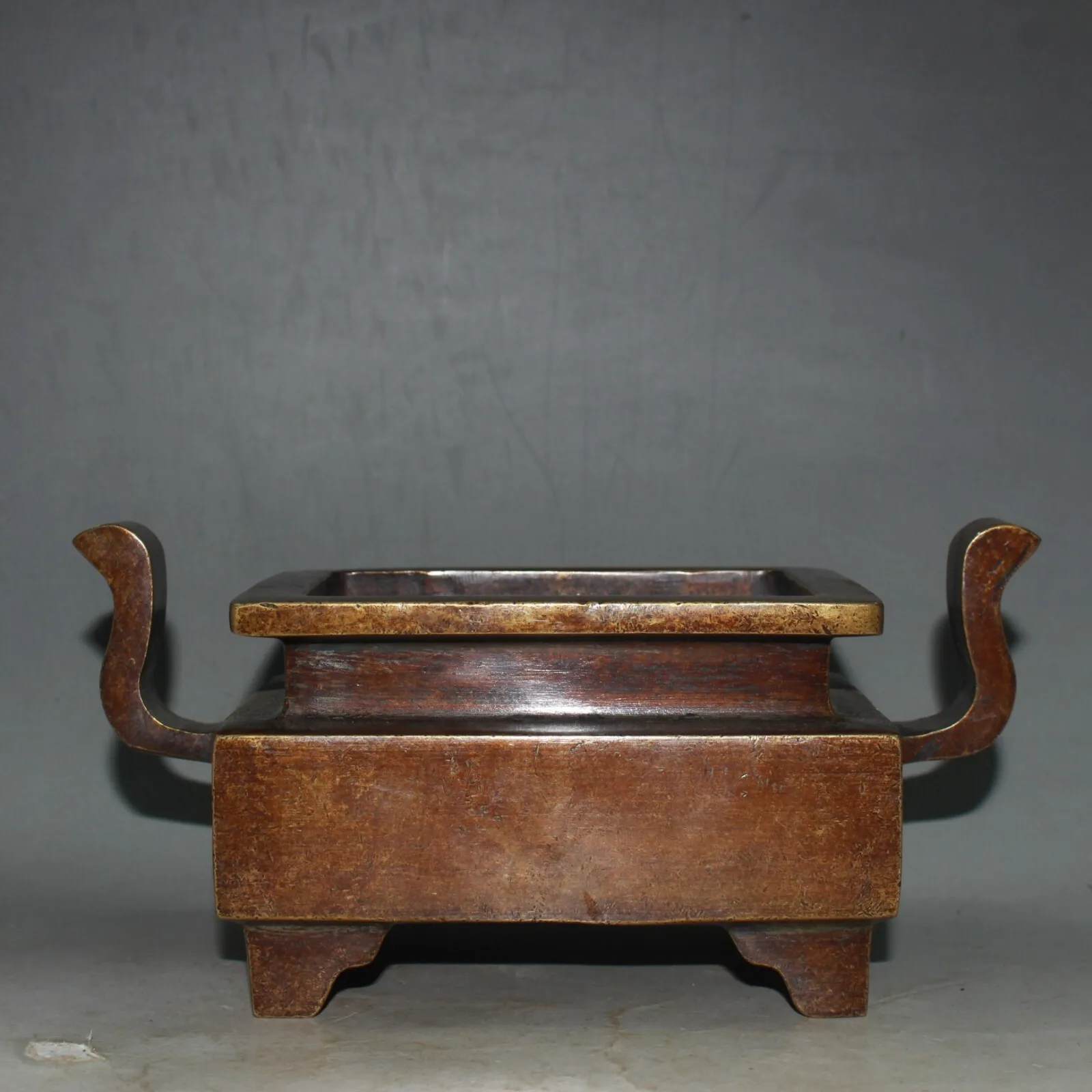 Antique Collection Brass Rectangular Double Ear Square Incense Burner