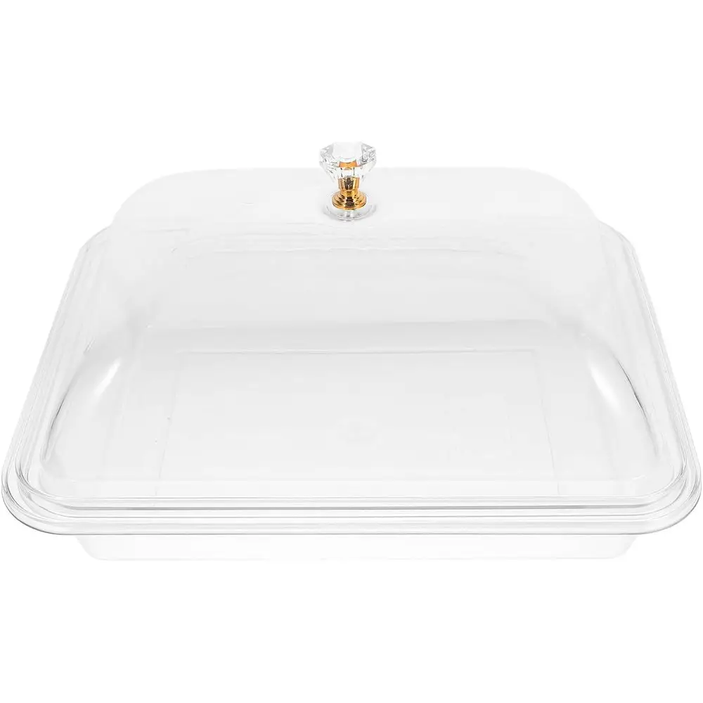 

Акриловый сервировочный поднос с прозрачной купольной крышкой 11X8,5X5 дюймов. Прямоугольный поднос для буфета с крышкой для закусок, десертов и фруктов.