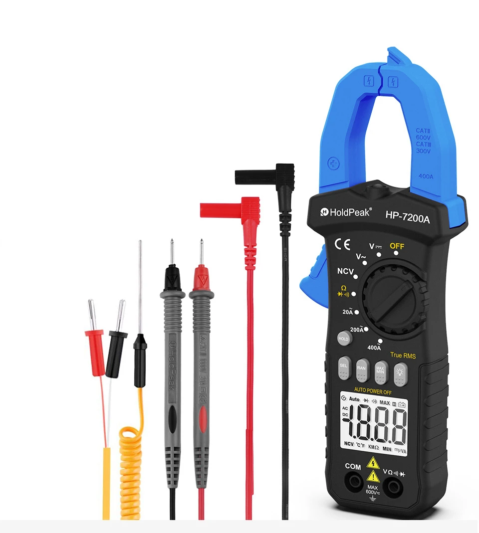 HP-7200A AC TRUE-RMS CLAMP MULTIMETER 1999 COUNTS measure DC & AC voltage,AC current,resistance,Non Contact AC Voltage (NCV)