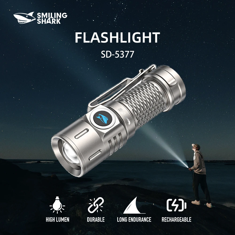 

1 шт. светодиодный фонарик Smiling Shark SD-5377-1-WH, супер яркий ручной фонарик, долговечный перезаряжаемый фонарик для улицы
