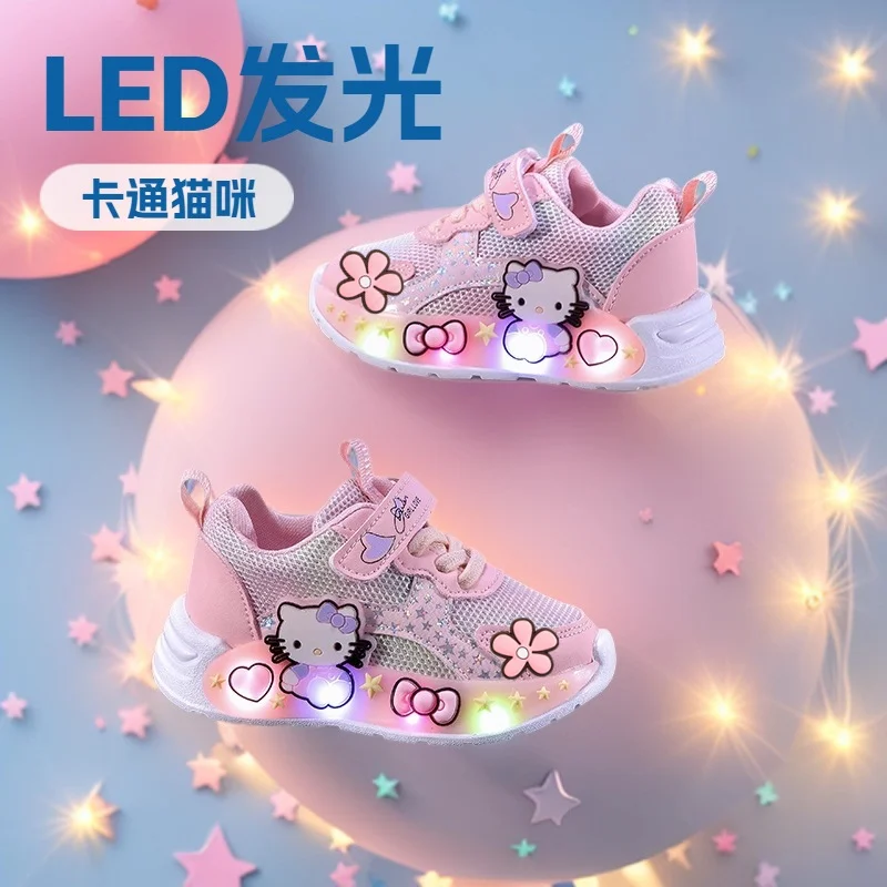 

summer hello kitty Sanrio LED luminous Sneakers children fashion mesh running shoes spring fall new cartoon lights casual shoes