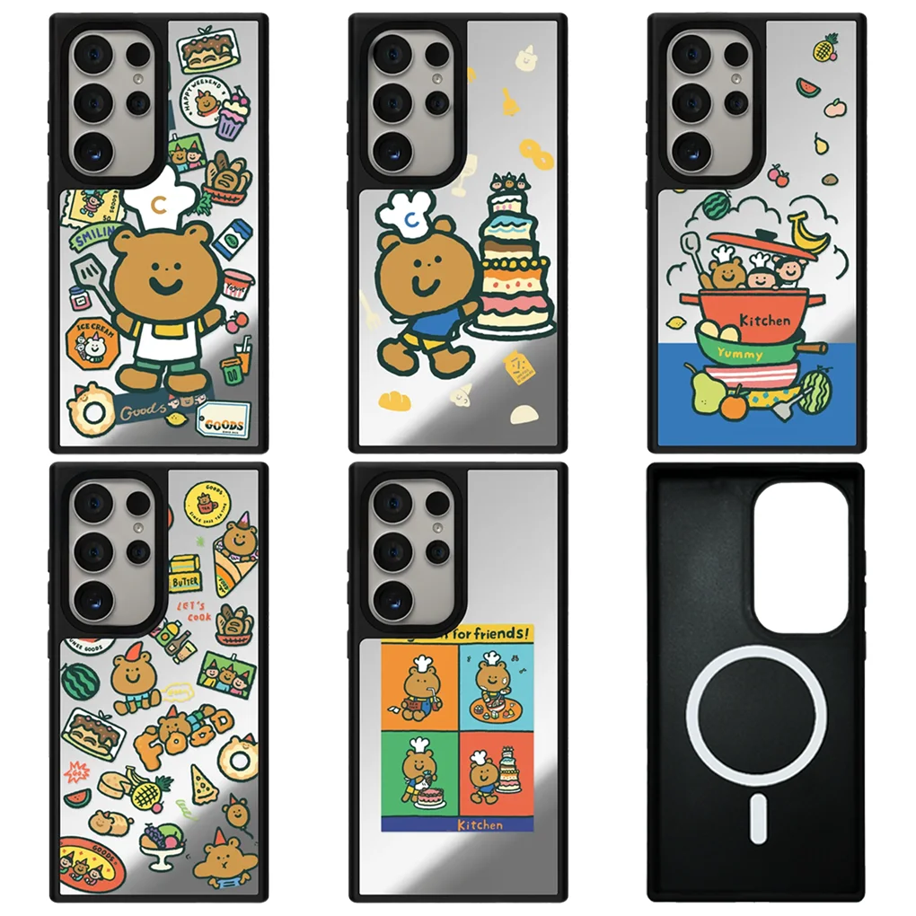 

Cartoon Kitchen Imprinted Letters Mirror Surface Case for Galaxy S23 S24 S25 Ultra Plus S25U S25+ Shell with MagSafe
