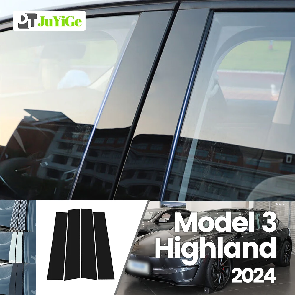 

For Tesla Model 3 Highland 2024 Bright Black Carbon Fibre Window Door B C Sticker