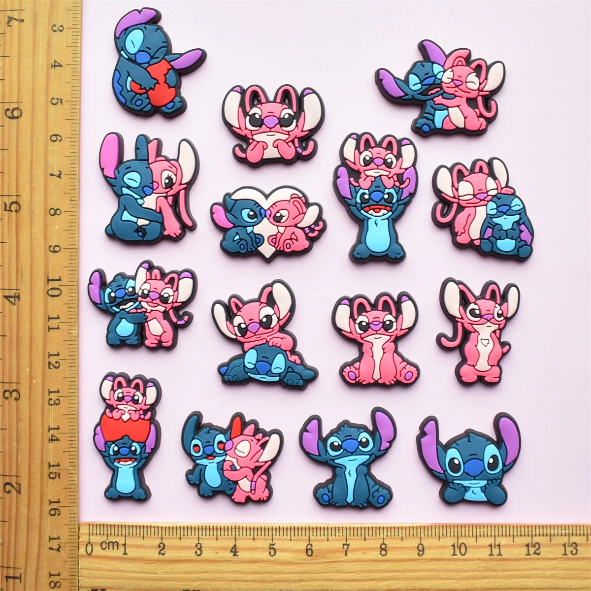 15pcs Cute Alien Cartoon PVC Shoe Charms Set Cartoon Stitch Character Shoe Decorations for Clogs Sandals DIY Shoe Accessories