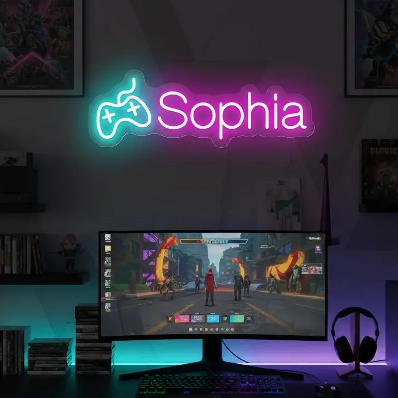 Custom Gamer Neon Sign Personalized Name USB-Powered Game Controller Durable Plastic Wall Decor Red Gaming Gift for Room Decor