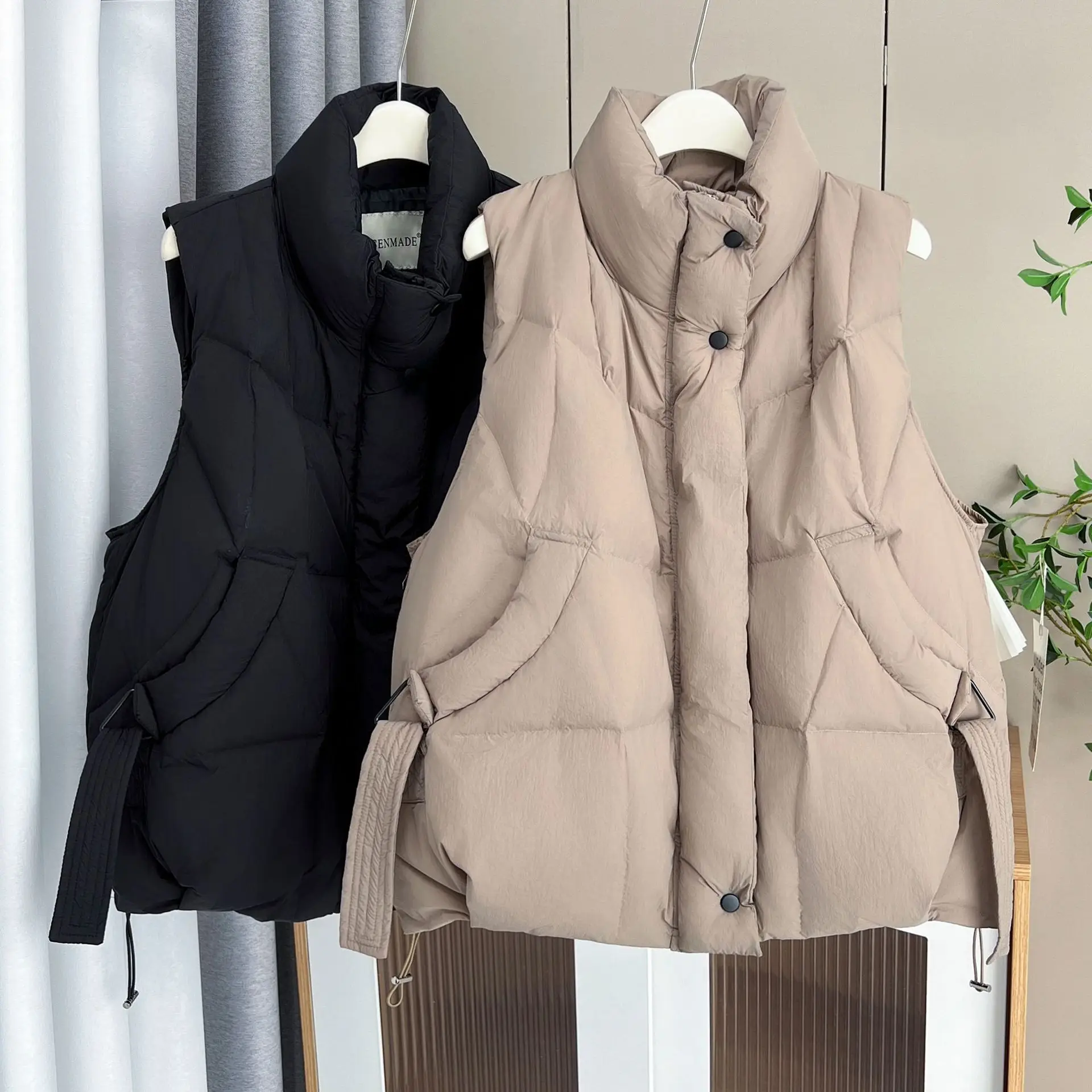 Plus Size Women Down Vest Winter Loose Stand Collar 90% White Duck Down Waistcoat Warm Jacket 2718