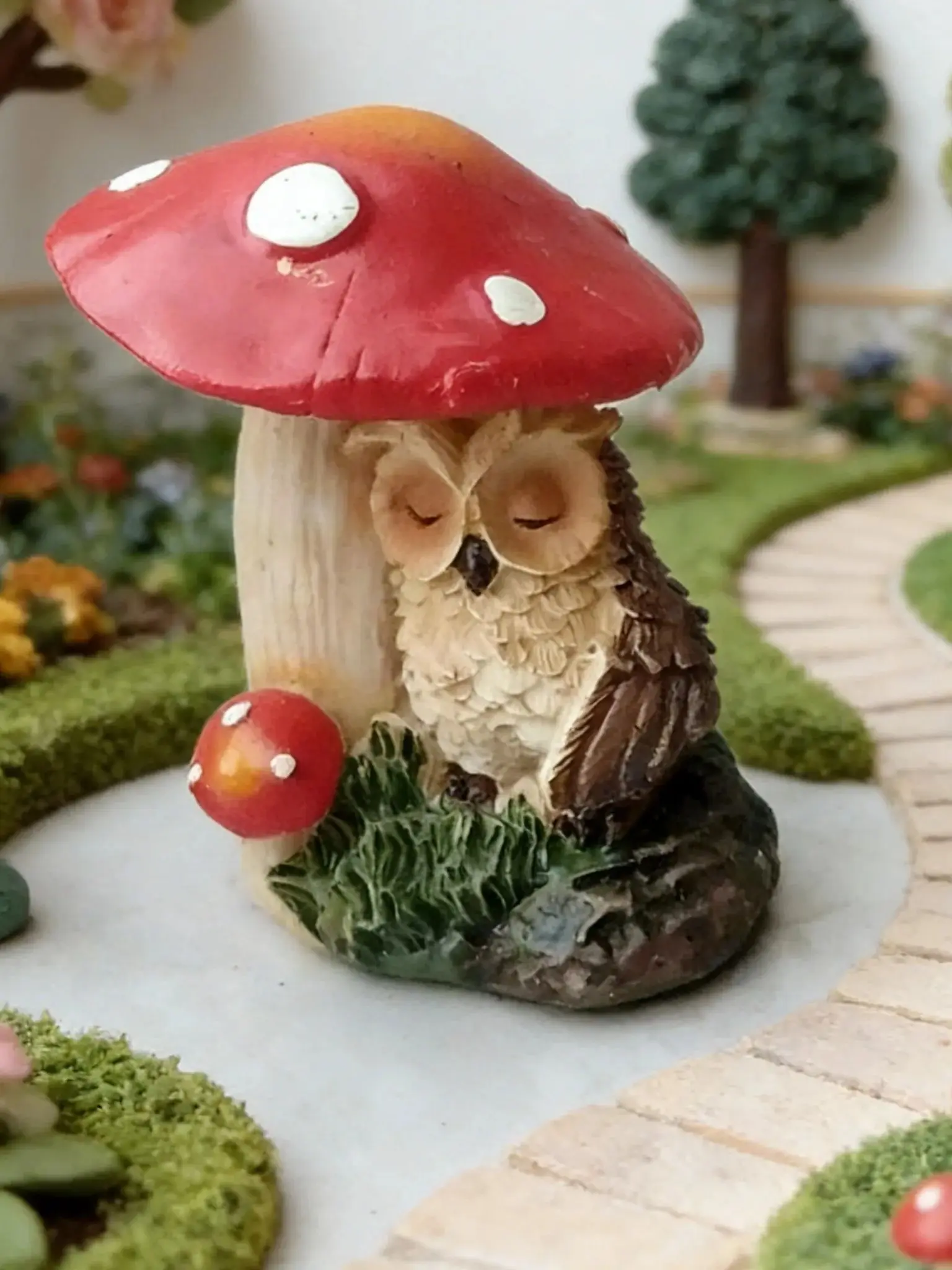 Set de Figuras de Búho y Hongo del Bosque Encantado - Decoración de Jardín de Estilo Caprichoso