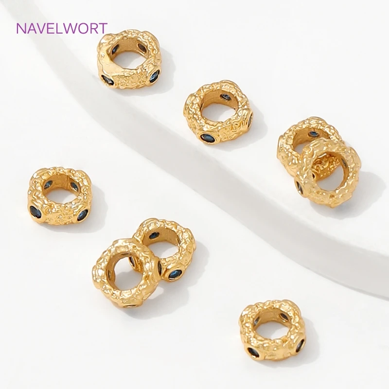 فواصل الخرز مطلية بالذهب عيار 18 قيراط مع خرز فاصل الزركون الأزرق للمجوهرات، فواصل للأساور، مواد صنع المجوهرات بنفسك