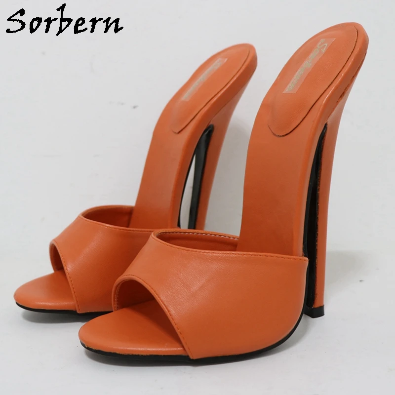 

Sorbern Orange Women Slippers Fetish Open Toe Slides Ladies Spike High Heel 18Cm Runway Shoes Women Summer Slippers Size 46