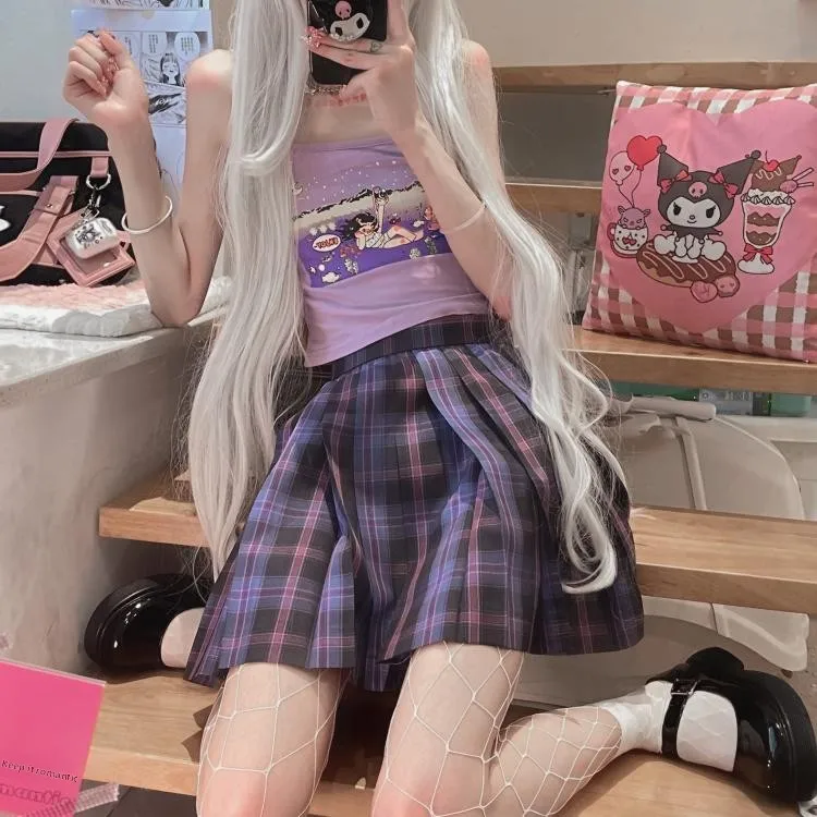 

Оригинальный весенний день 【Сахарная ведьма】 Фиолетово-розовая клетчатая юбка JK orm Традиционная девушка со складками Sweet Spicy loween