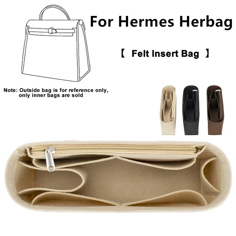 For Hermes Herbag 31 39 Handbag Insert Bag Felt Makeup Organizer Bag Inner Purse Portable Base Shaper