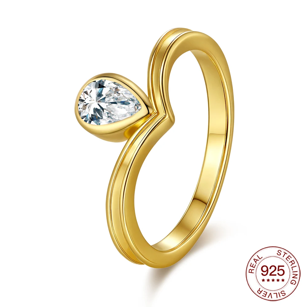 

925 Sterling Silver Gold Water Drop Ring Hypoallergenic Ring Holiday Blessing Minimalist Lucky Jewelry Gift For Women