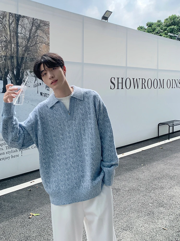 

Свободный вязаный свитер с V-образным вырезом и длинными рукавами, повседневный, однотонный, из полиэфирного волокна, для молодежи, мужской, осенне-зимний, комфортный