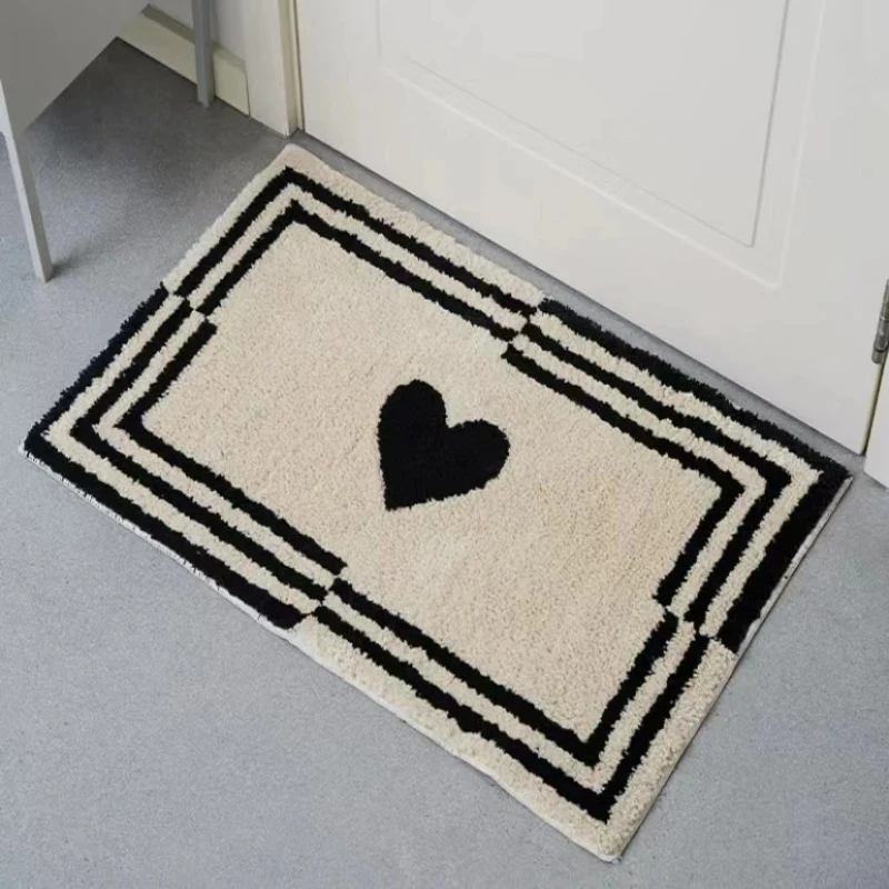 

Nordic-style Love Flocking Carpet Household Bathroom Absorbent Non-slip Foot Mat Black and White Cartoon Soft Floor Mat