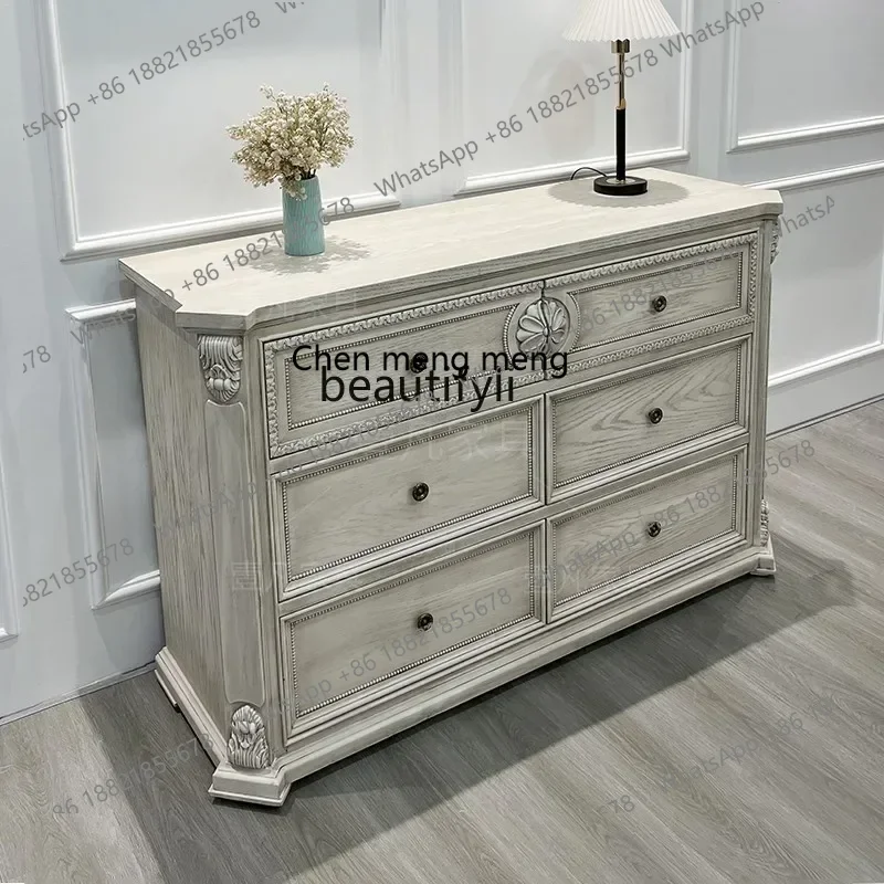 ss8350 French retro solid wood six-bucket entrance cabinet, locker, bedroom old European-style carved storage cabinet
