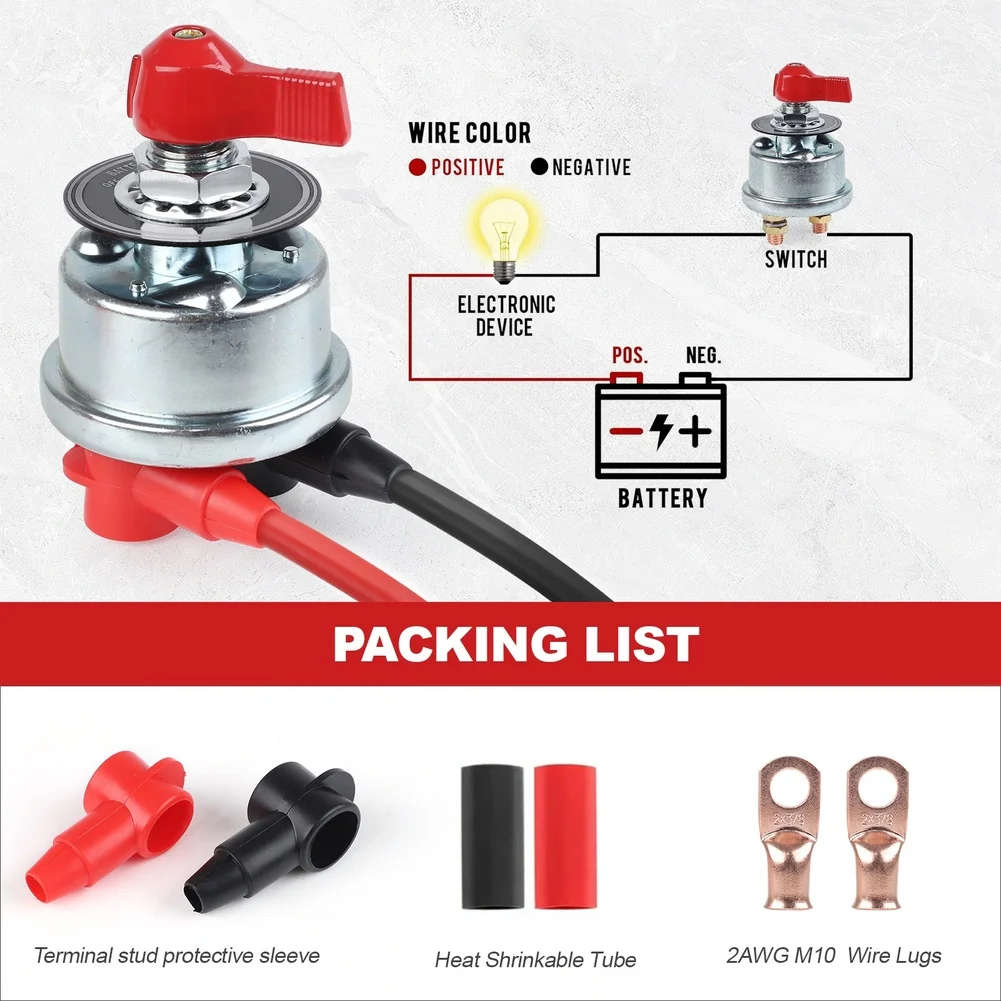 

Выключатель аккумуляторной батареи 300А для электрических систем постоянного тока 12В-48В для автомобилей, квадроциклов, UTV, RV, лодок и промышленного применения