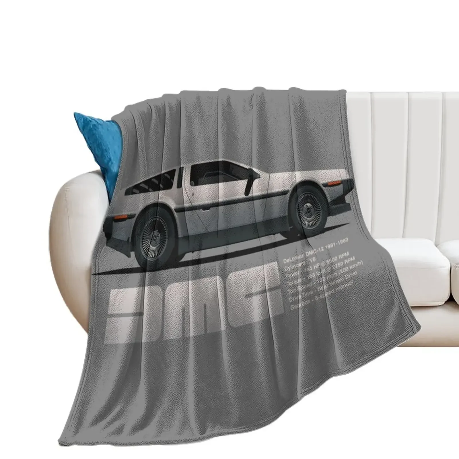 

DeLorean DMC-12 cartoon retro style car side view with specs Throw Blanket Softest Picnic Blankets