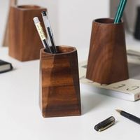 Vintage Walnut Wood Pen Holder Minimalist Large-capacity Table Organizer Pot Multifunctional Portable Storage Pencil Box Home