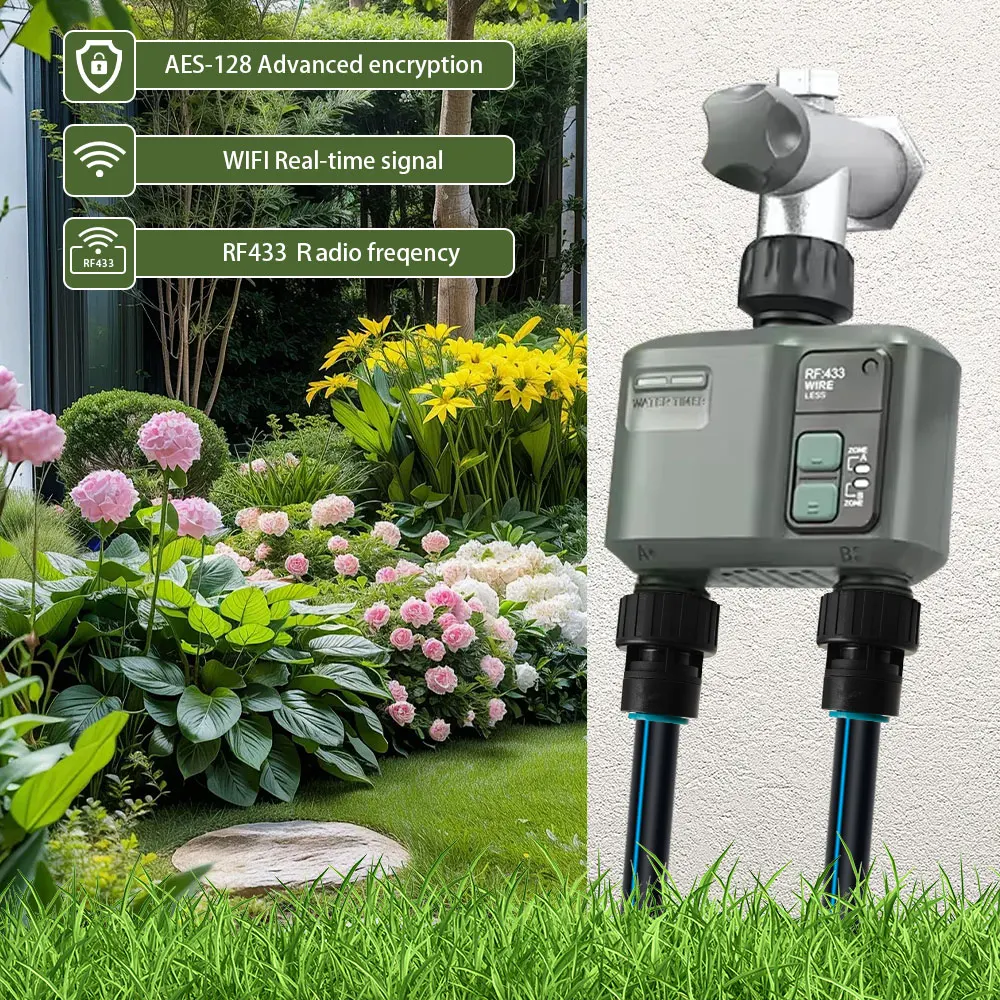 2Zone Tuya Wifi RF433 smart Garden Sprinkler Water Timer Rain Delay Filter Programmable Automatic Irrigation Controller