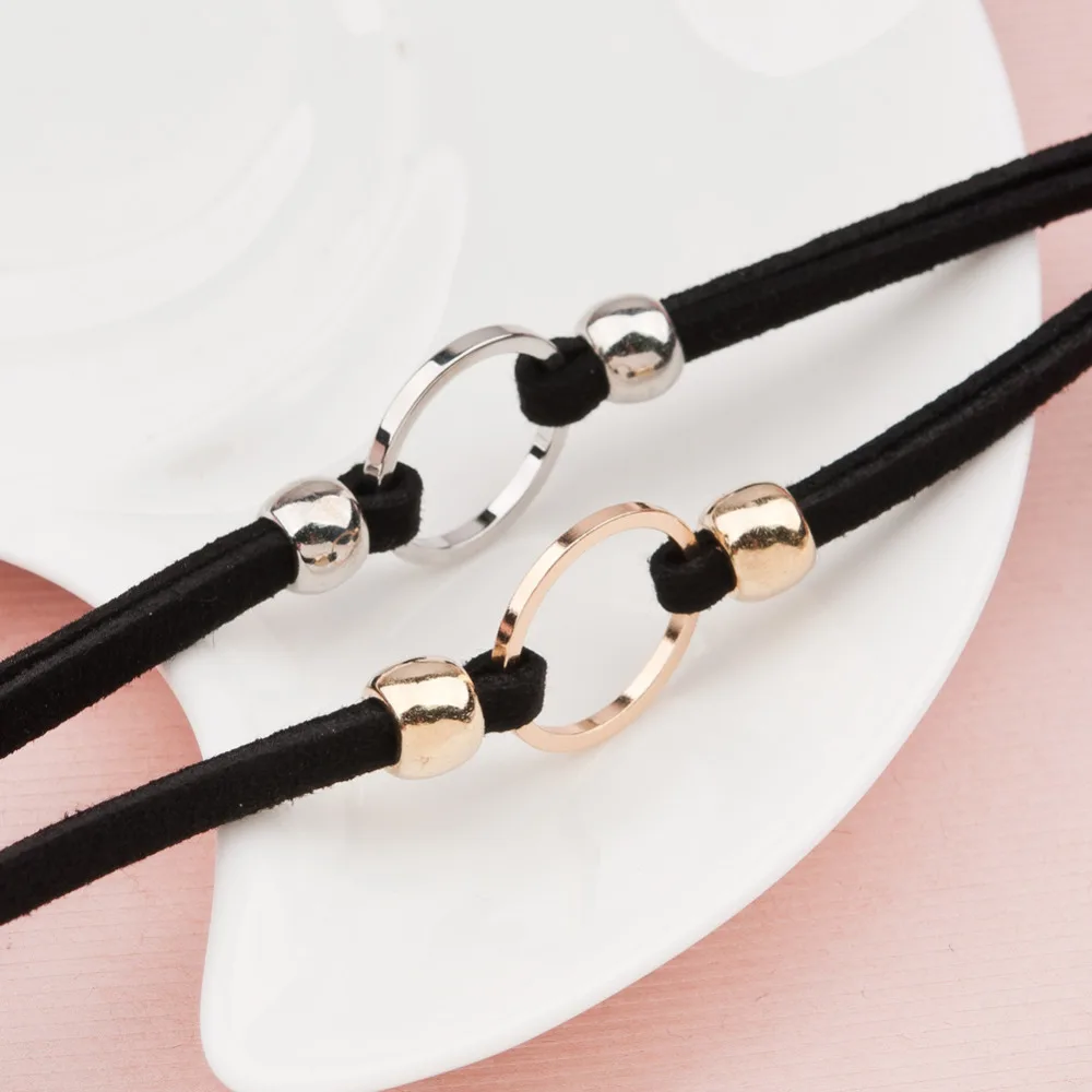 Doreen Box Simple Black Color Choker Necklace Set Velvet Satin Gold Color Metal Round Adjustable Size Women Fashion Jewelry，1PC