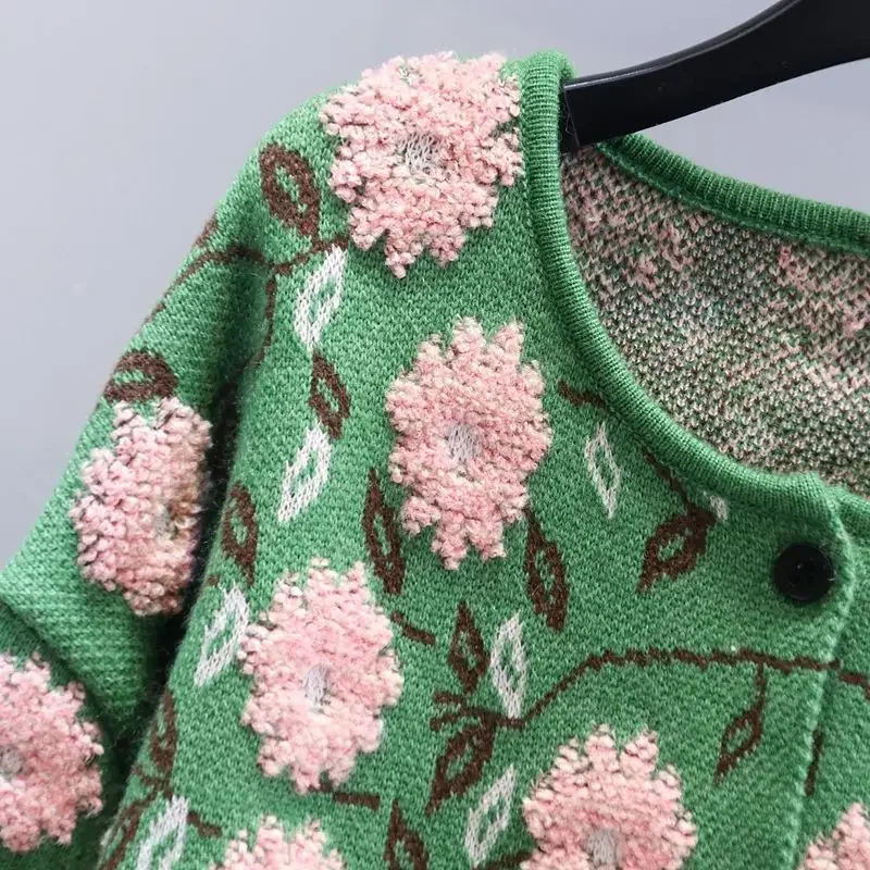 Cardigan Vintage francese manica lunga fiore Jacquard monopetto allentato top in maglia maglioni autunno inverno cappotti abbigliamento donna