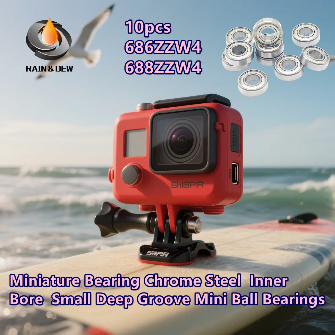 10 قطعة 686ZZW4 688ZZW4 مصغرة تحمل الكروم الصلب الداخلية تتحمل صغيرة الأخدود العميق الكرات الصغيرة